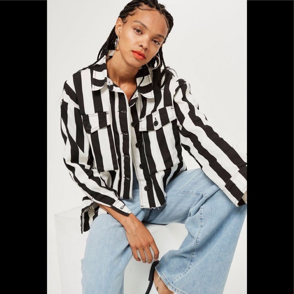 black and white striped denim jacket